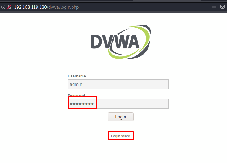 проверяем ввод пароля по-дефолту в dvwa