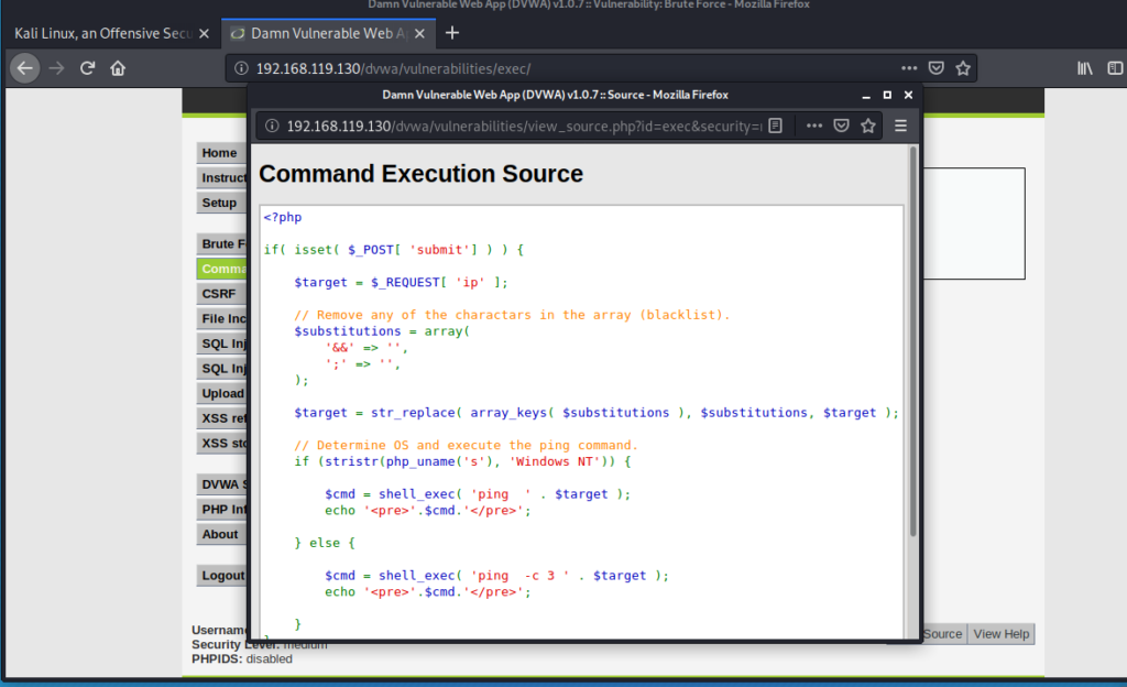 исходный код command execution