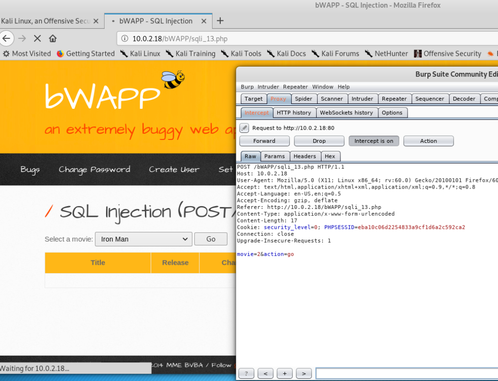 В BurpSuite переходим на вкладку «Proxy», «Intercept», в браузере нажмем кнопку «Go»