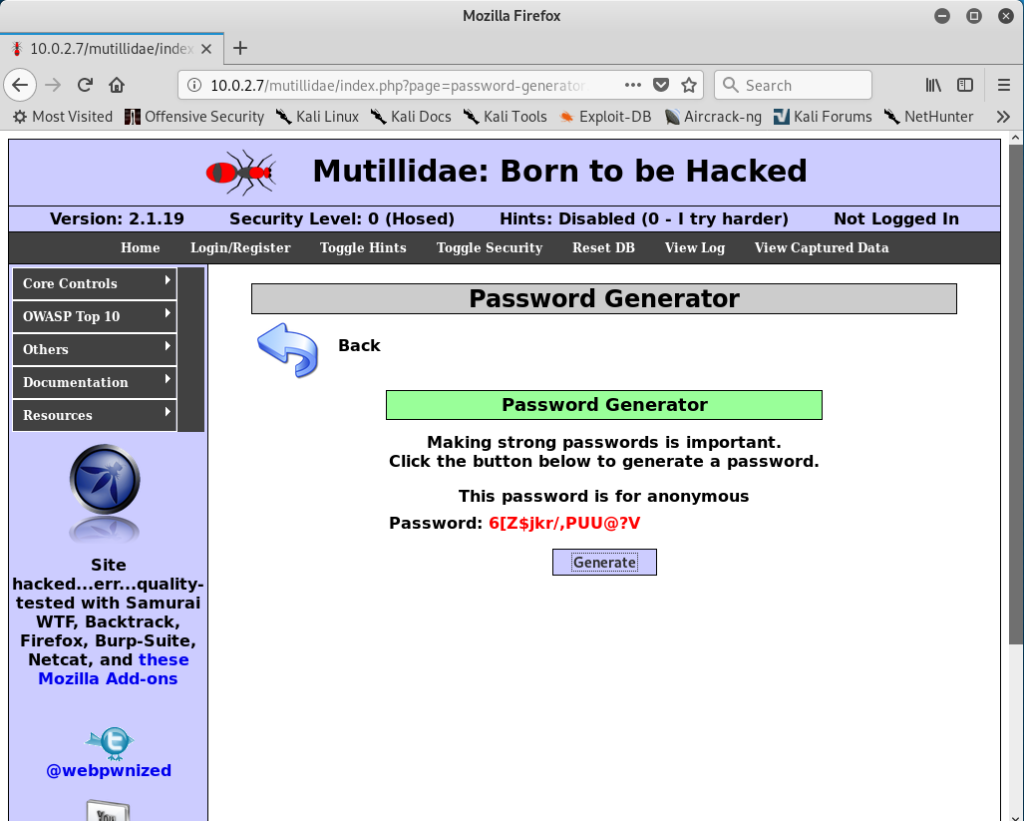 Эта страница представляет собой генератор паролей. Мы можем нажать на кнопку «Generate»