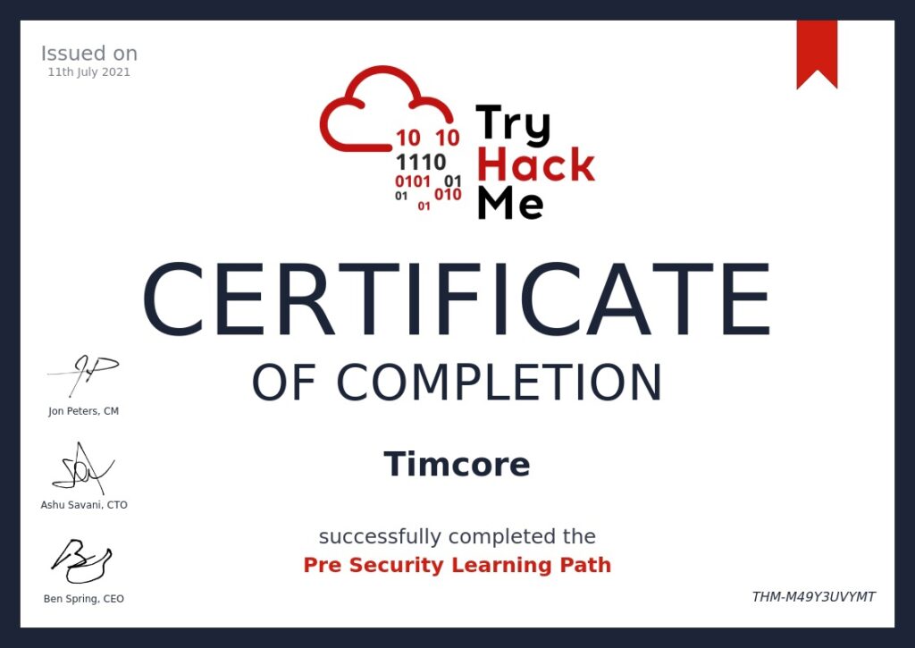tryhackme pre security learning path
