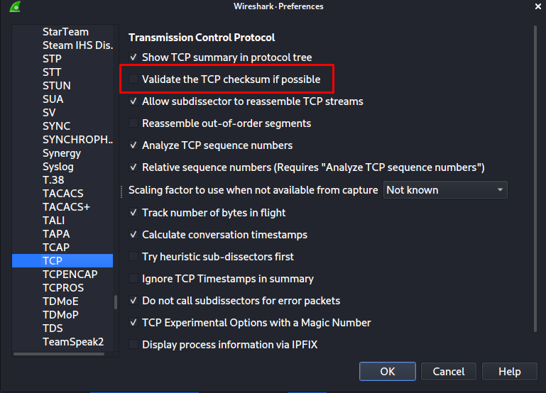 Также Вы можете отключить проверку суммы от TCP, если она включена