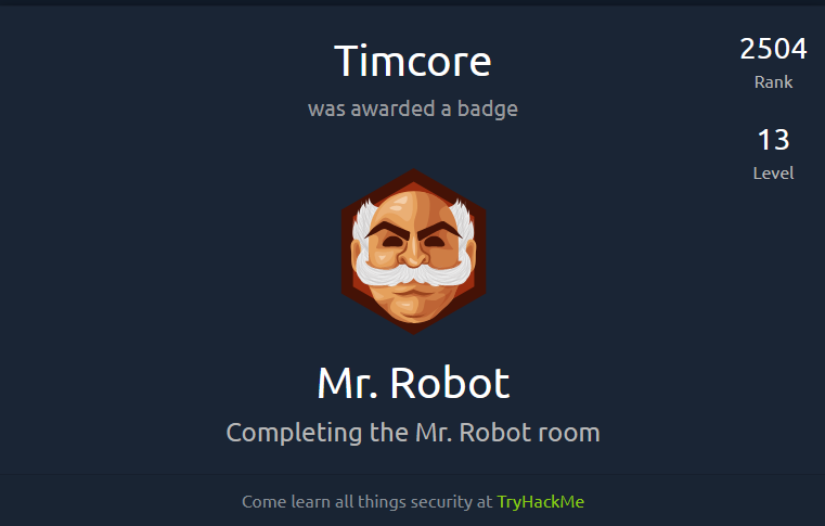 TryHackMe Badges - Mr. Robot