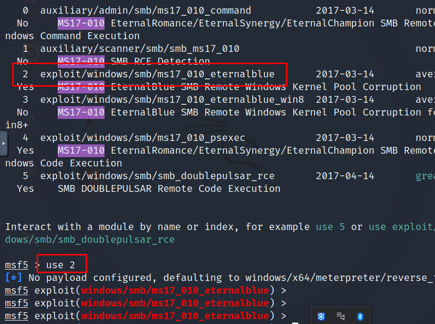 exploit/windows/smb/ms17_010_eternalblue