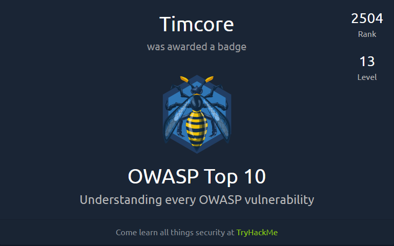 TryHackMe Badges - OWASP Top 10
