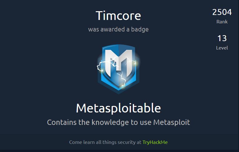 TryHackMe Badges - Metasploitable