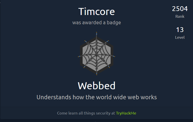 TryHackMe Badges - Webbed