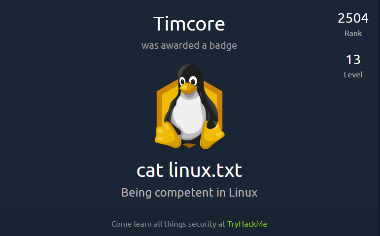 TryHackMe Badges - cat linux.txt