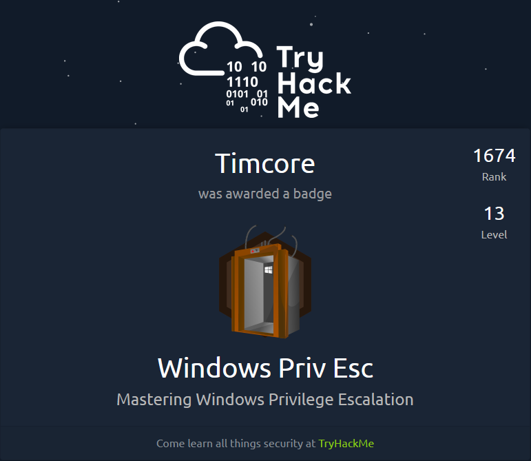 TryHackMe Badges - Windows Priv Esc