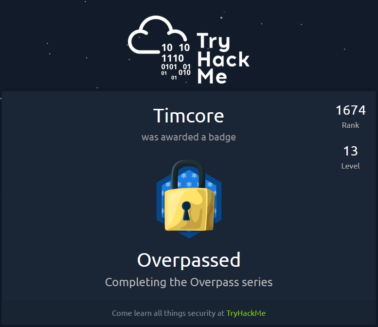 TryHackMe Badges - Overpassed