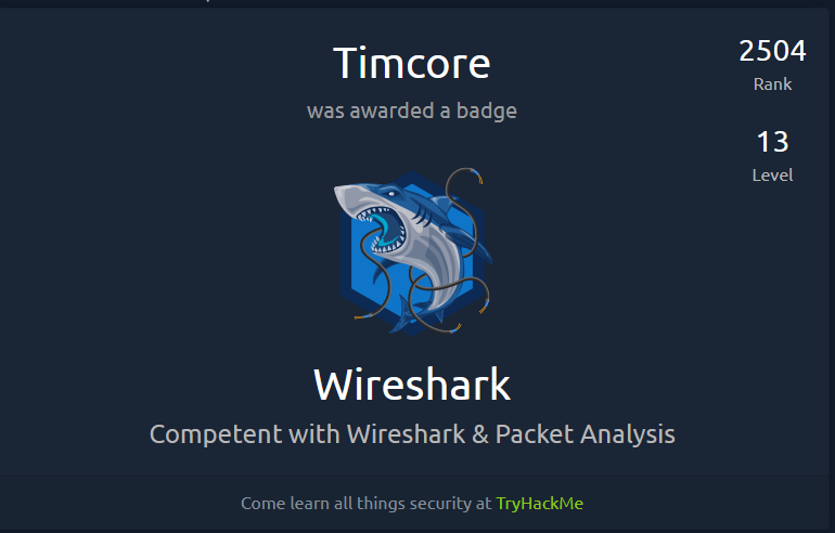 TryHackMe Badges wireshark