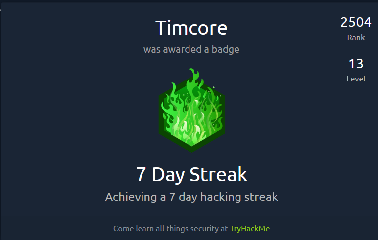 TryHackMe Badges - 7 days streak