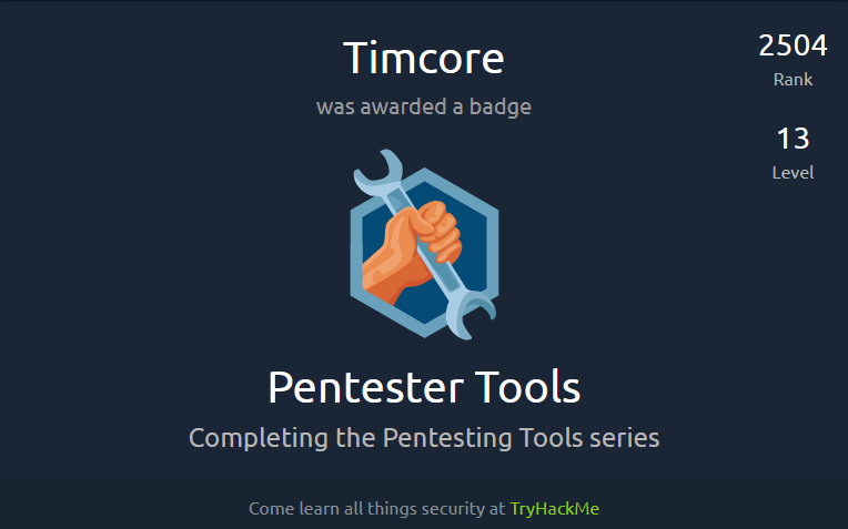 TryHackMe Badges - Pentester Tools