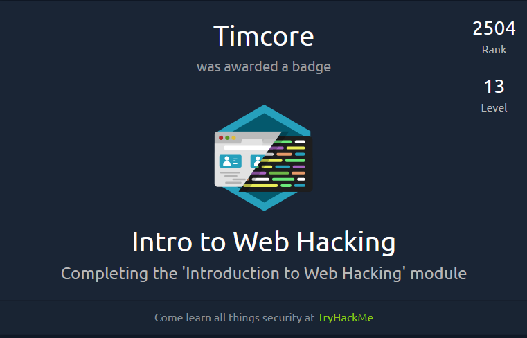 TryHackMe Badges - Intro to Web Hacking