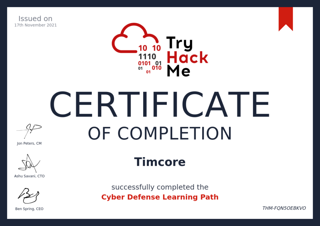 TryHackMe - Cyber Defence Learning Path