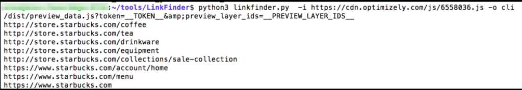 python linkfinder.py -i <JavaScript File> -o cli