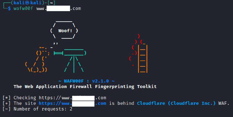 Running wafw00f to fingerprint a web application firewall