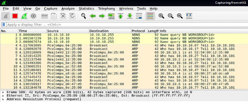 ARP scanning network traffic on Wireshark