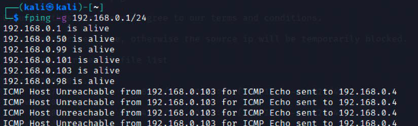 Output of gping on the class-c IP range