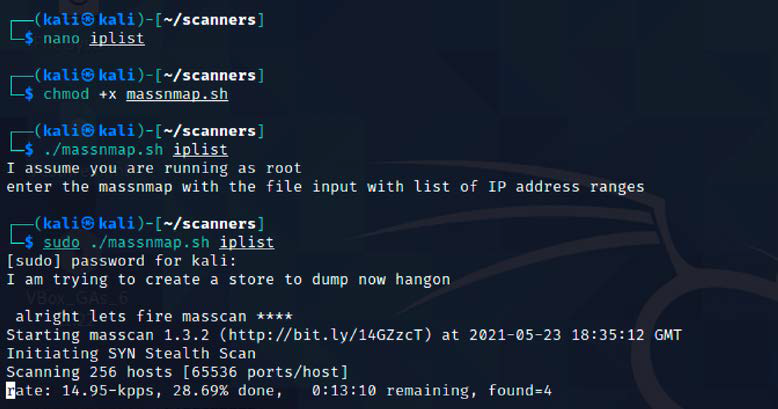 Running our custom script in Kali to scan the network