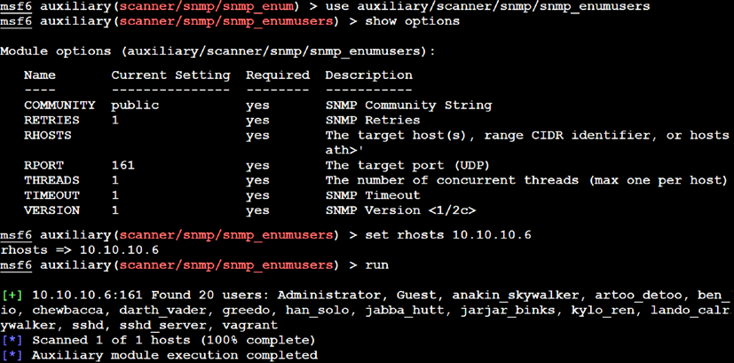 Account enumeration using Metasploit through the SNMP protocol