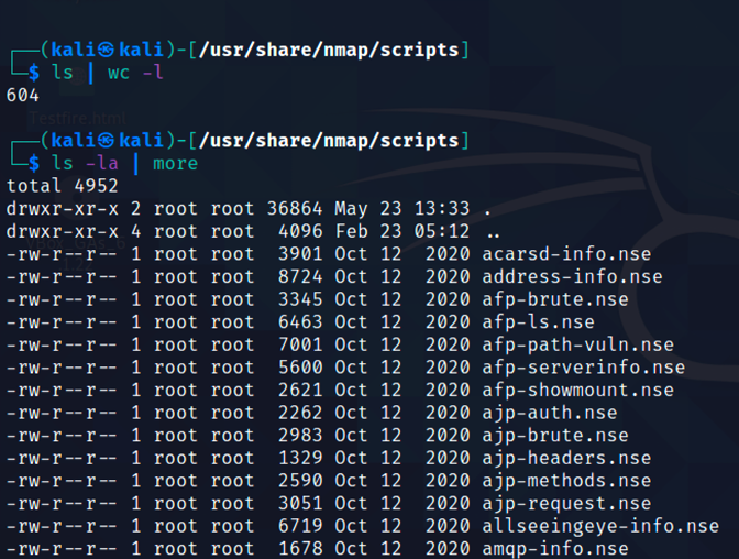Viewing all the scripts in the /usr/share/nmap/scripts folder