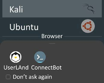 After the Kali Linux image is downloaded, you will be provided with the two options; select ConnectBot