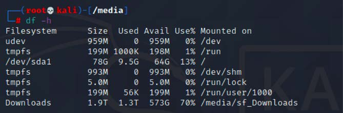 Successful mounting of the shared drive to the Kali Linux VM