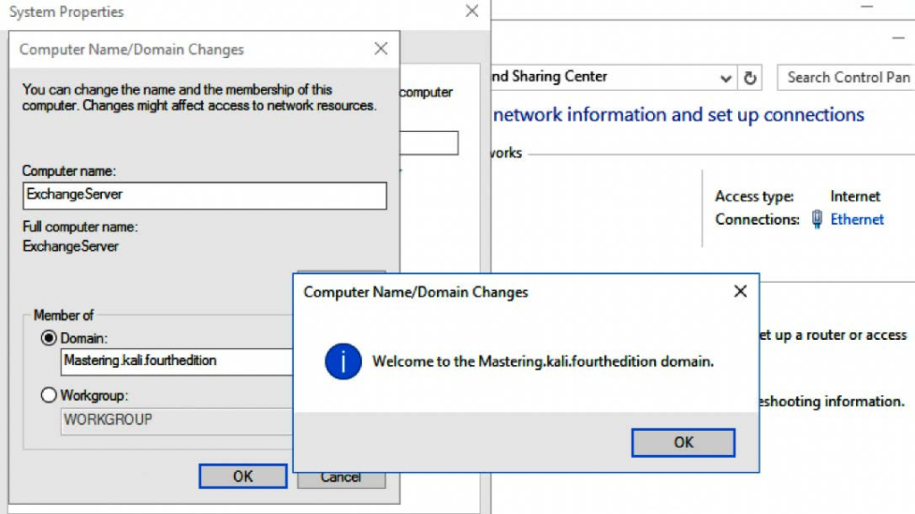Successfully adding the exchange server to the Active Directory domain