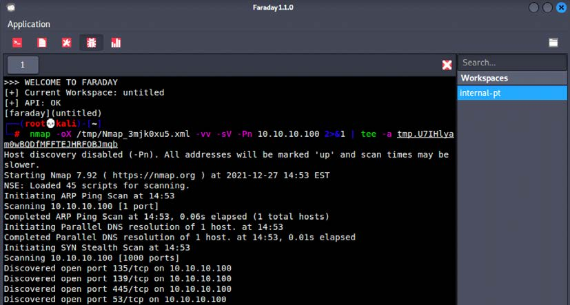 Running Nmap scan through the Faraday client