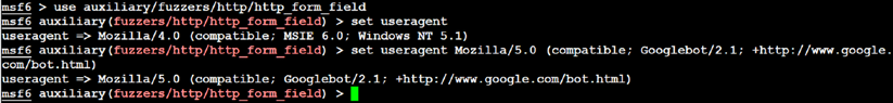 Changing the User agent in the Metasploit auxiliary