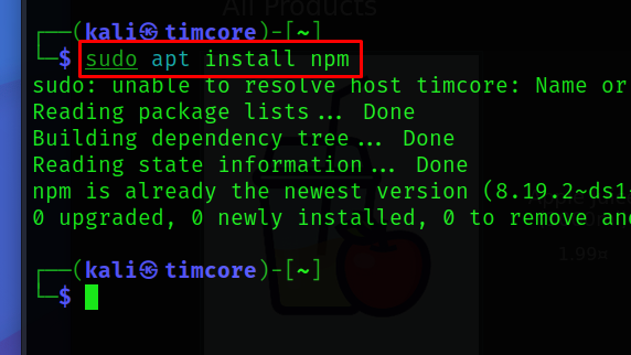 sudo apt install npm