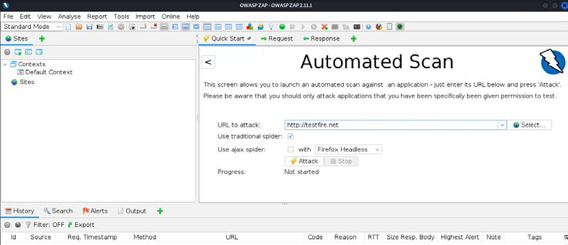 Initiating an OWASP ZAP automated scan