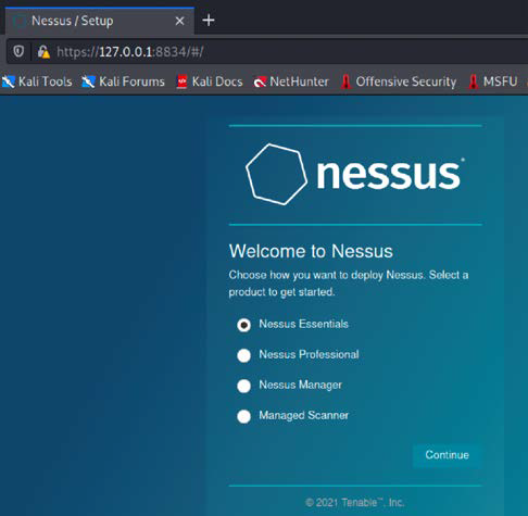Successful installation of Nessus on our Kali Linux