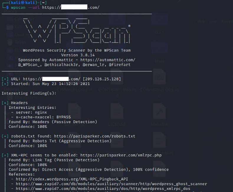 Scanning a web application using WPScan