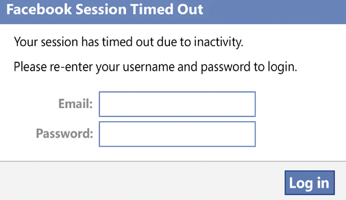 Victim’s browser with a fake Facebook session timeout