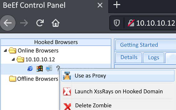 Activating a man-in-the-browser attack through proxy