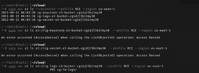 Accessing the S3 buckets with the RCE profile