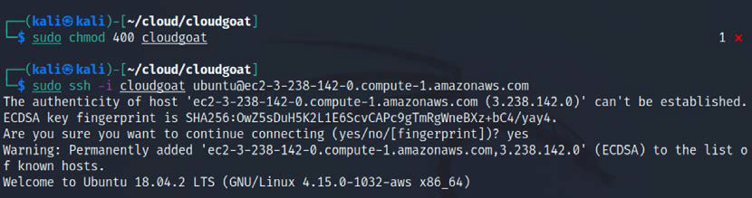 Logging in to the AWS instance from the acquired private key