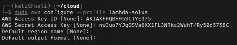 Configuring the AWS profile within AWS for the new access key from the
lambda functions