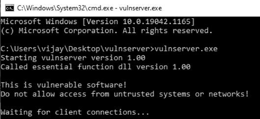 Vulnerable server running on Windows 10