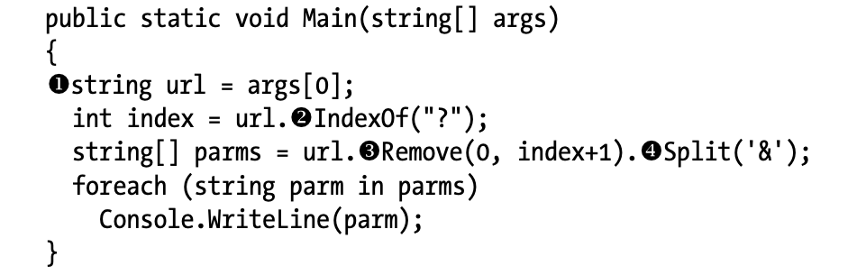 Listing 2-9: Small Main() method breaking apart the query string parameters in a given URL
