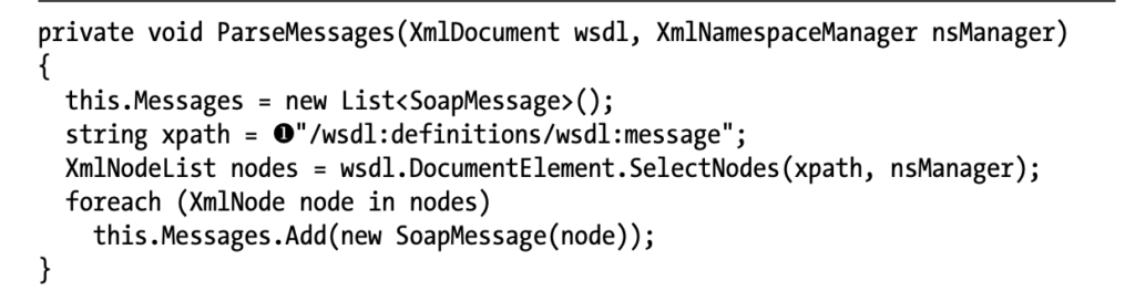The ParseMessages() method called in the WSDL class constructor