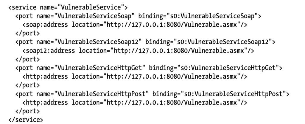 A sample service node from a WSDL document