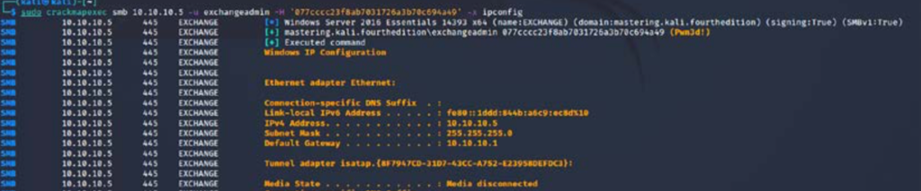 Running command on the target using crackmapexec