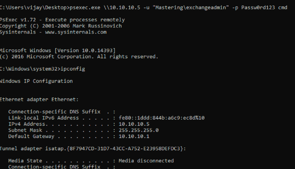 Gaining remote shell access using PSExec and valid credentials